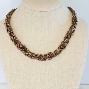 Premier Designs Gold Tone Braided Necklace Twisted Seed Bead Statement Choker